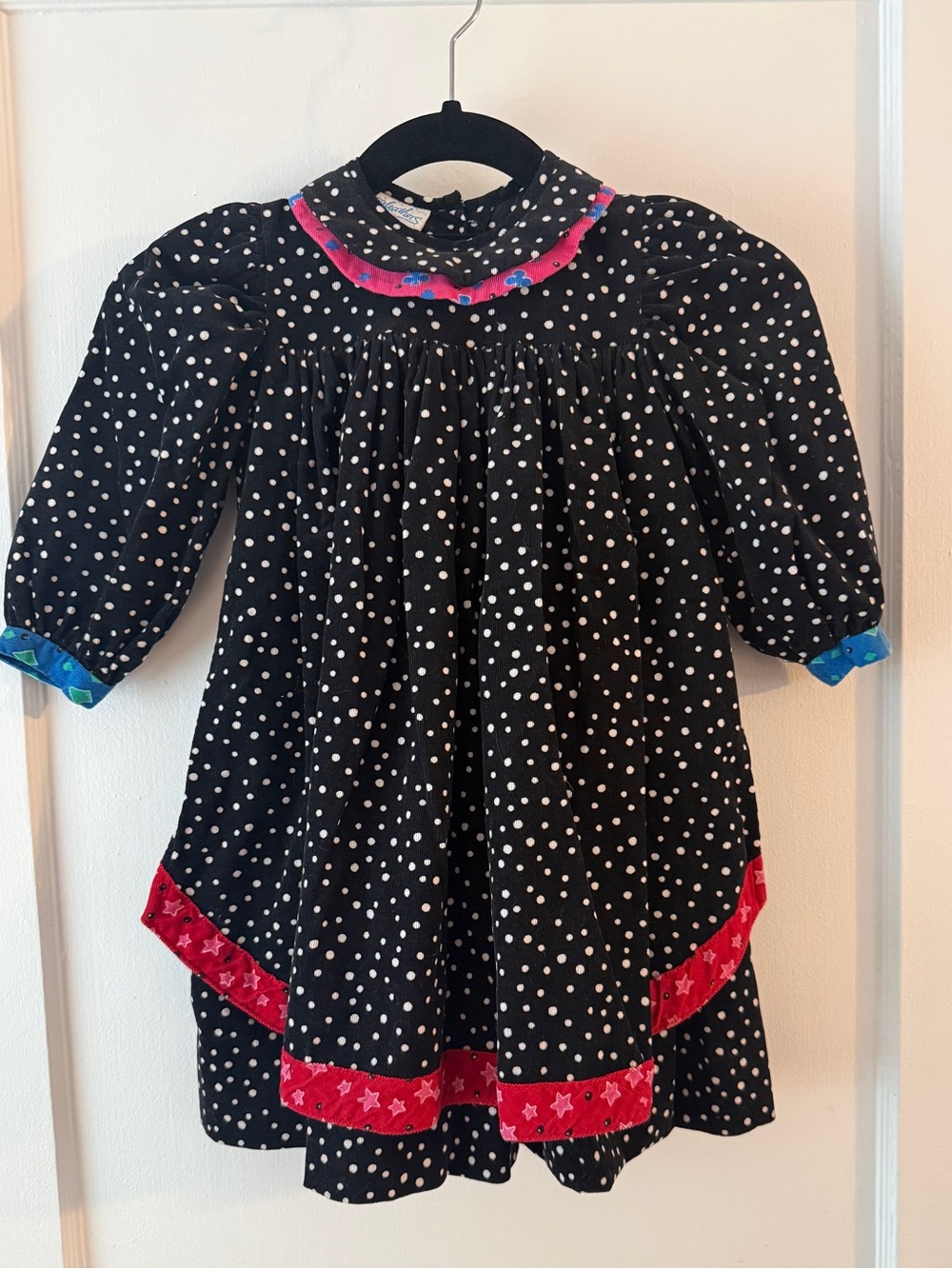 Mousefeathers Black Polka Dot Dress with Pink and Blue Accents